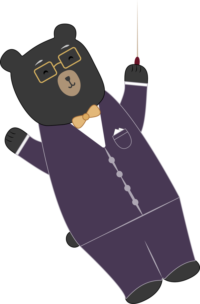 An illustration of a black bear wearing a purple suit.